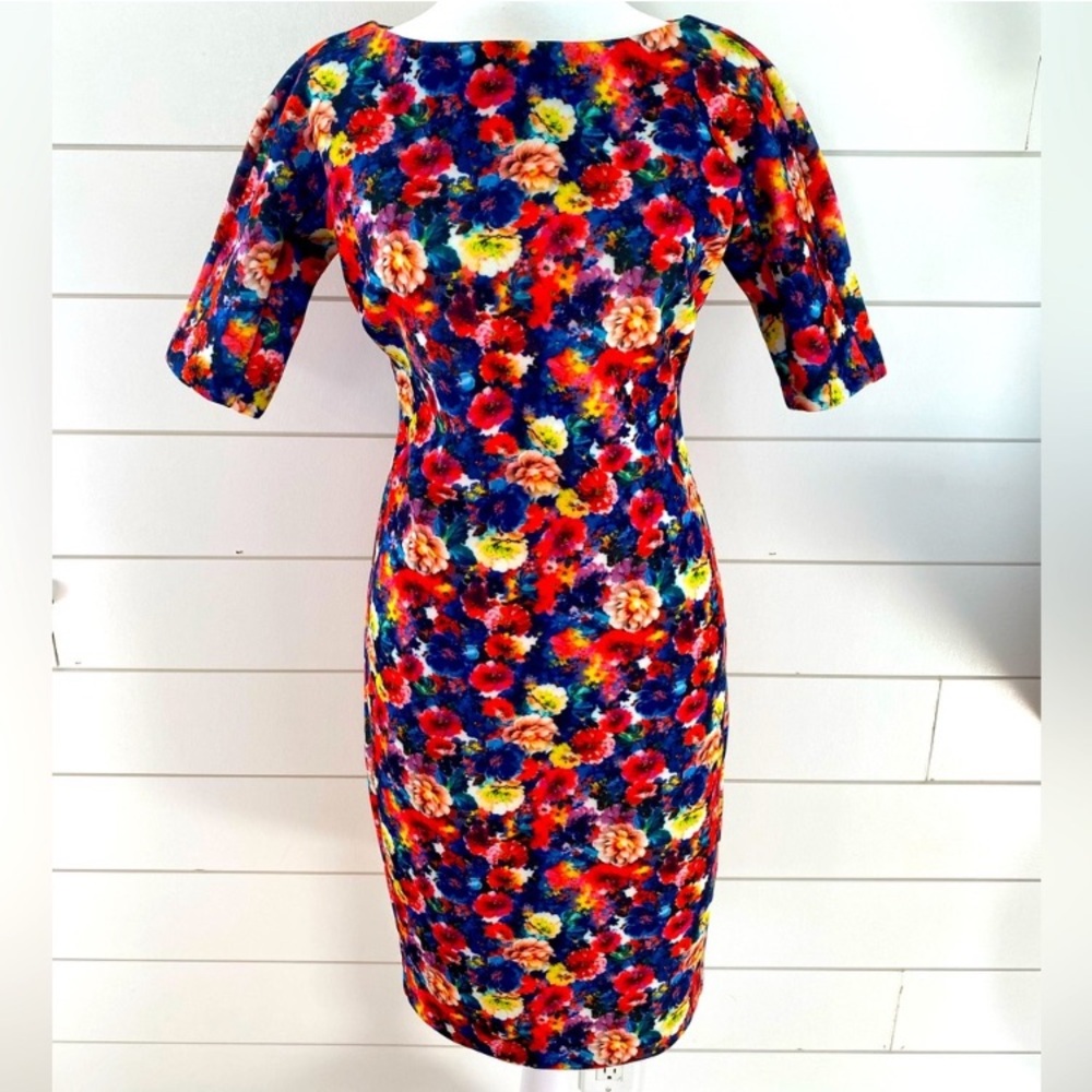 Carmen Marc Valvo Maxamilist Floral Fitted Mini Dress XS Cottagecore 3/4 Sleeve
